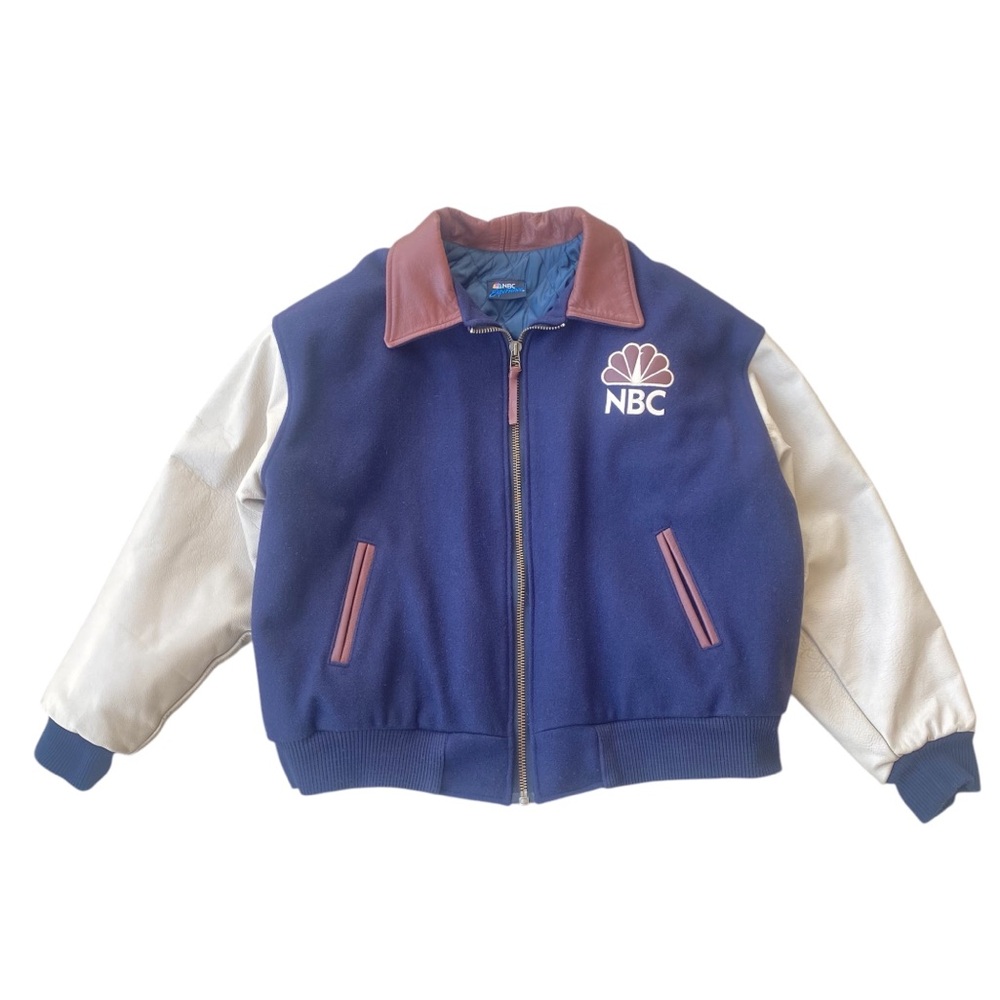 Vintage 90s NBC News Broadcasting New York City Wool Leather Varsity Jacket XL
